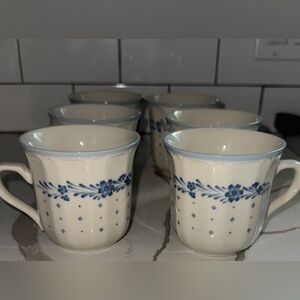 Vintage Renaissance 290 Arcadia Blue Floral Coffee and Tea Mugs Set Of 6